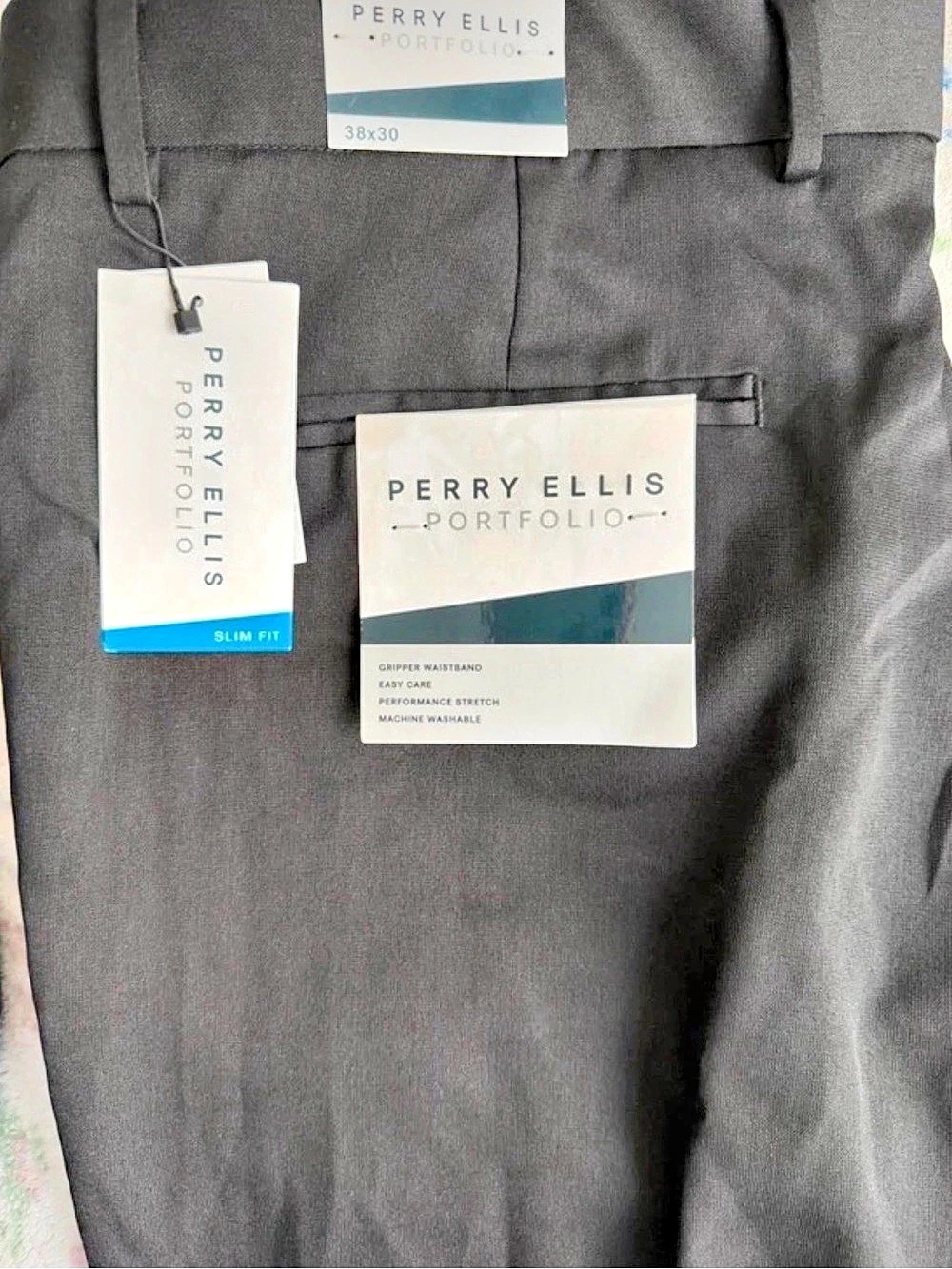 Perry Ellis Portfolio Slim Fit Dress Pants Black Waist 38x30 NWT